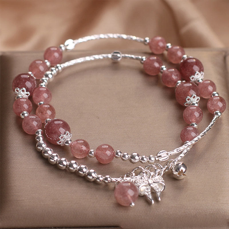 KarmaRipple's Authentic Strawberry Quartz Bow-knot Rosette Talisman Balancing Double Wrap Bracelet p1