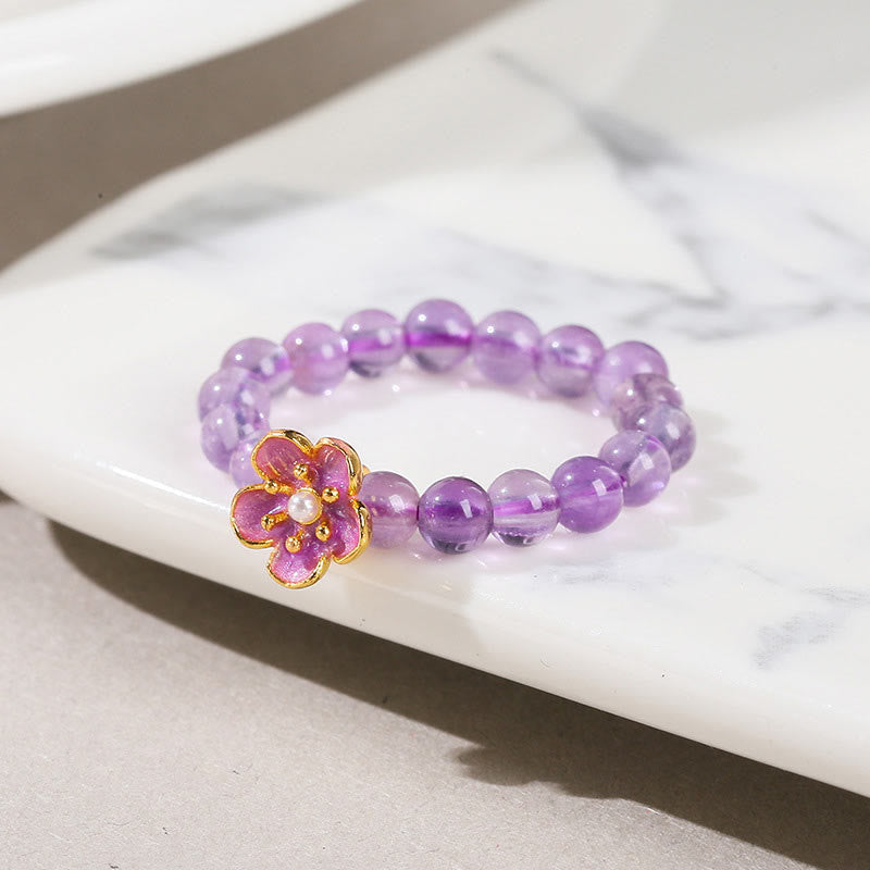 KarmaRipple's 3mm Amethyst Peach Blossom Elastic String Ring p3