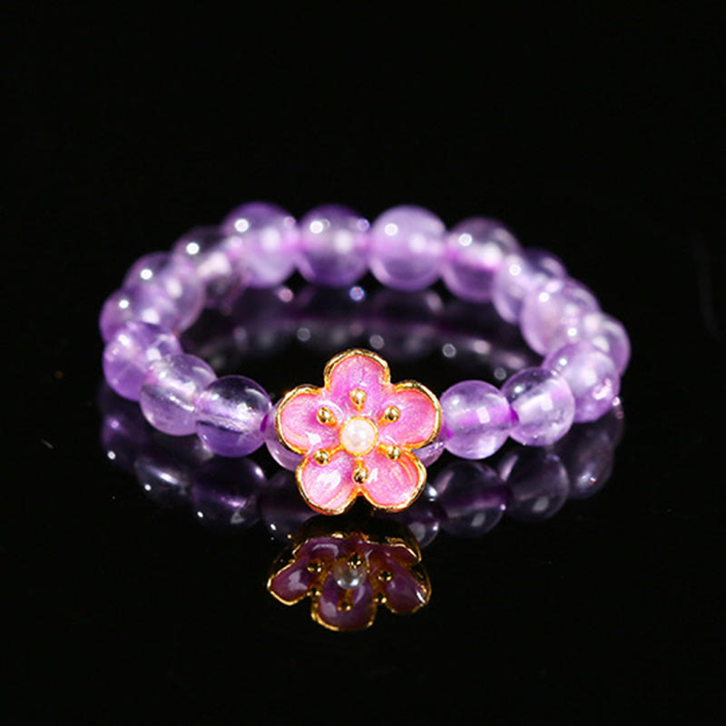 KarmaRipple's 3mm Amethyst Peach Blossom Elastic String Ring p1