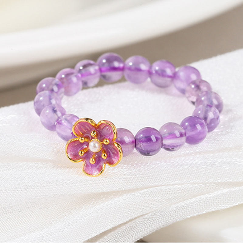 KarmaRipple's 3mm Amethyst Peach Blossom Elastic String Ring p4