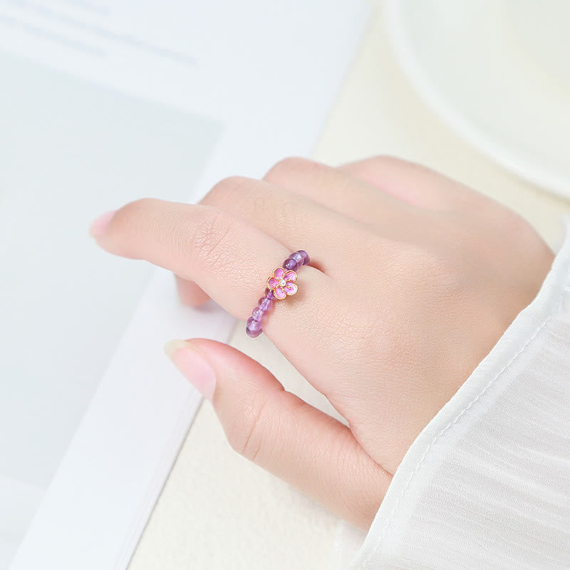 KarmaRipple's 3mm Amethyst Peach Blossom Elastic String Ring p5