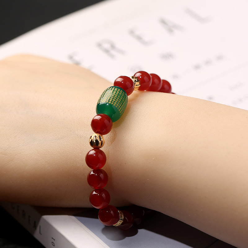 KarmaRipple's Authentic Red Agate Green Agate Buddhist Sutras Calm Bracelet p4