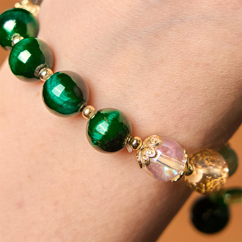 KarmaRipple's Authentic Green Tiger Eye Beadwork Green Leaf Positive Bracelet p4