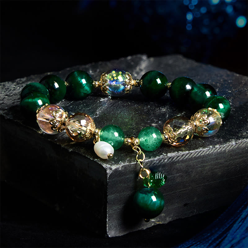 KarmaRipple's Authentic Green Tiger Eye Beadwork Green Leaf Positive Bracelet p1
