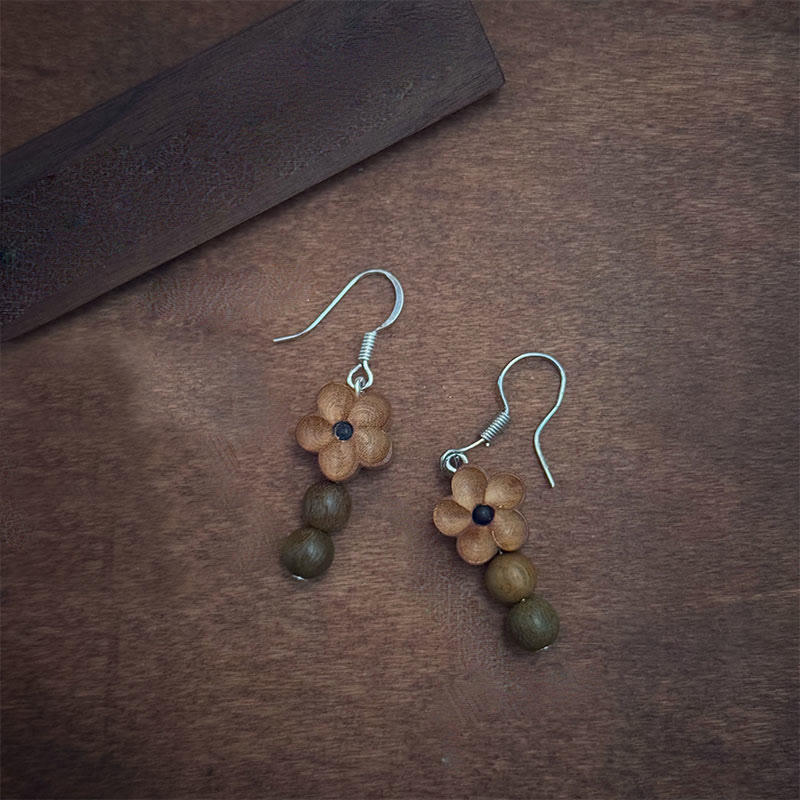 KarmaRipple's 925 Sterling Silver Peach Wood Flower Green Sandalwood Fortune Earrings p8