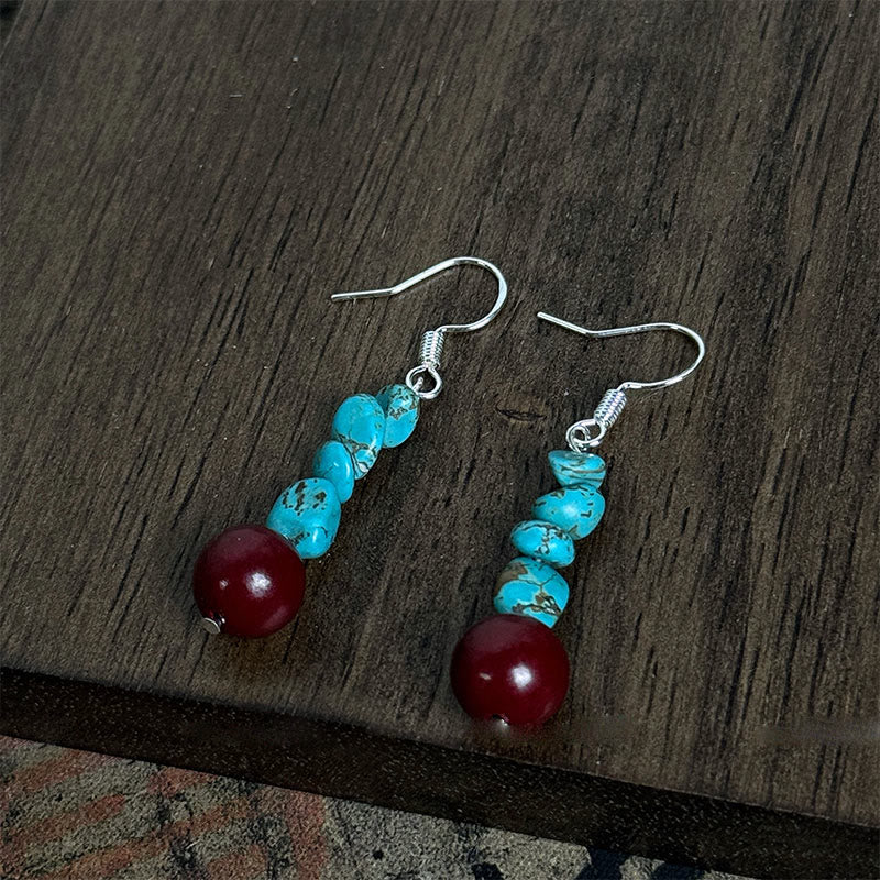 KarmaRipple's Tibetan 925 Sterling Silver Turquoise Cinnabar beads Protection Earrings p8