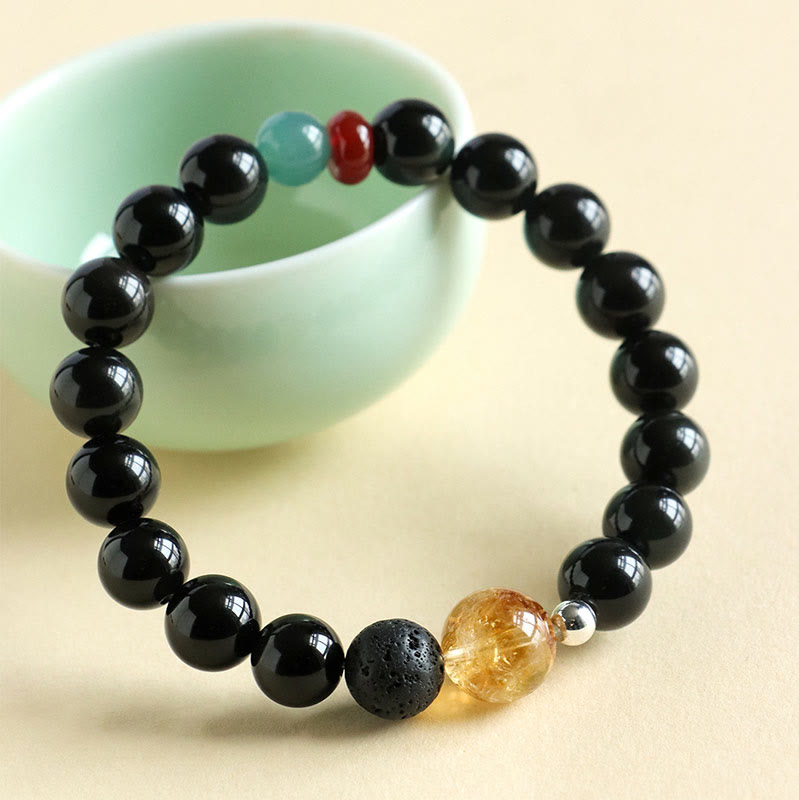 KarmaRipple's Authentic Black Obsidian Beadwork Strength Fulfillment Bracelet p1