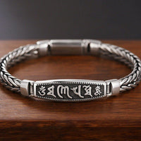 KarmaRipple's Tibetan Bronze Weave Om Mani Padme Hum Relief Vajra Peace Metal Bracelet