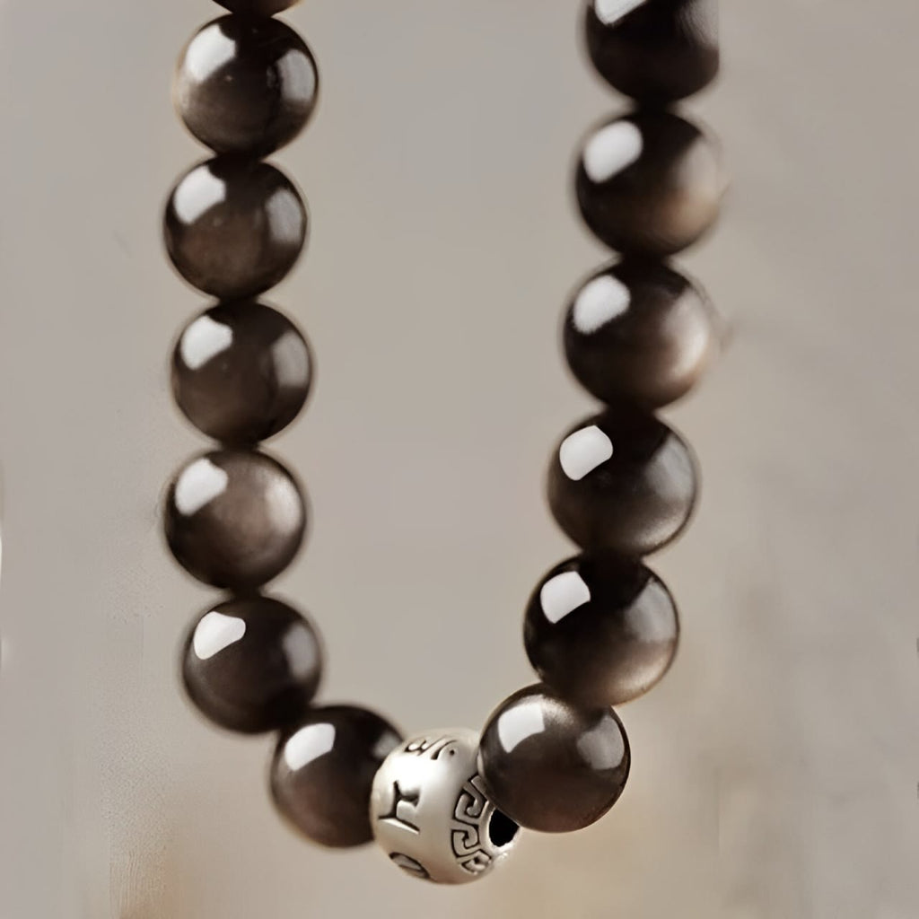 KarmaRipple's Authentic Silver Sheen Obsidian Om Mani Padme Hum Protection Bracelet p18