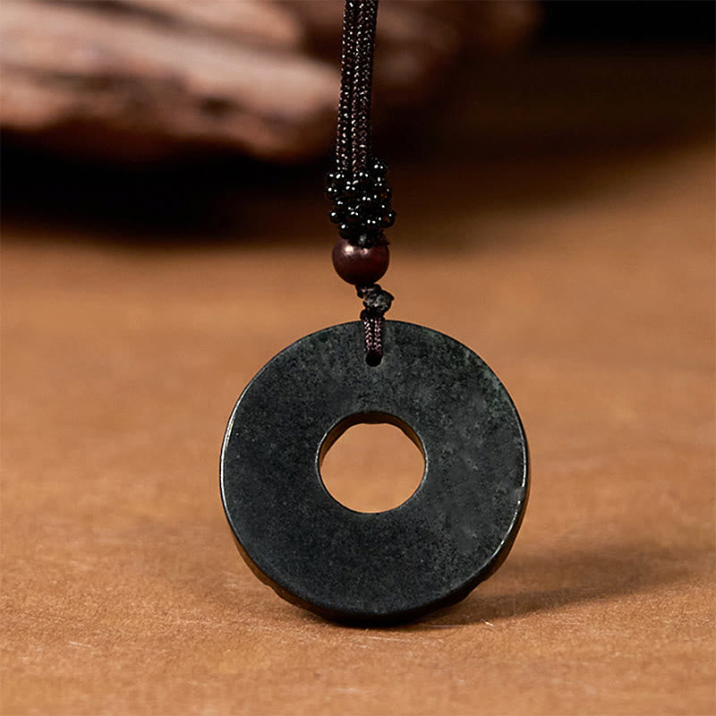 KarmaRipple's Tibetan Nanyang Black-Green Jade PiXiu Peace Buckle Protection Pendant Necklace p6