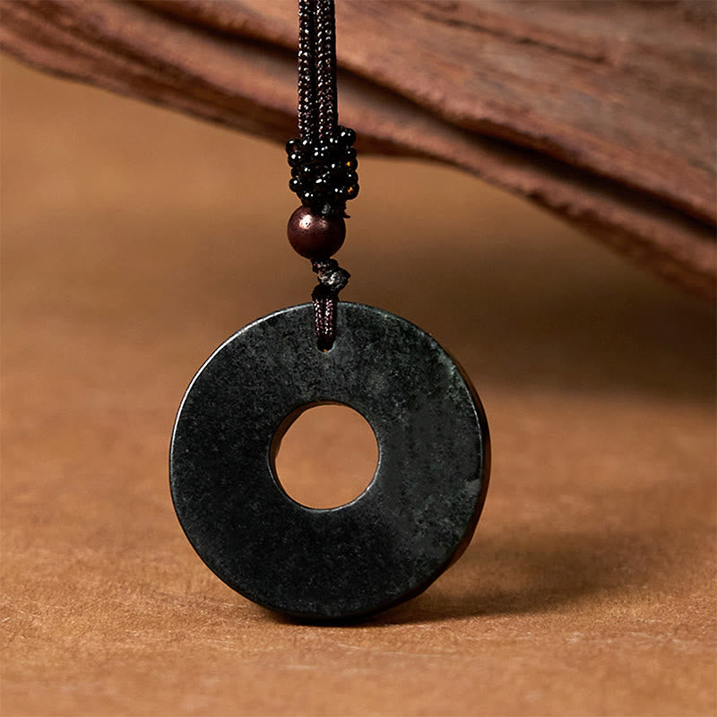KarmaRipple's Tibetan Nanyang Black-Green Jade PiXiu Peace Buckle Protection Pendant Necklace p4