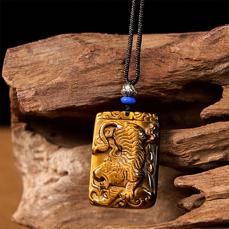 KarmaRipple's Authentic Tiger Eye Square Tiger Pattern Protection Rope Pendant Necklace p2