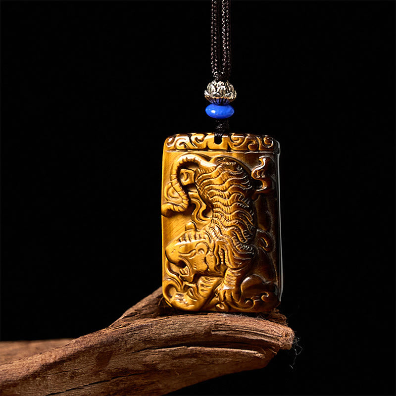 KarmaRipple's Authentic Tiger Eye Square Tiger Pattern Protection Rope Pendant Necklace p4