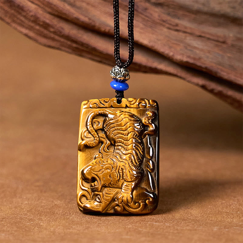 KarmaRipple's Authentic Tiger Eye Square Tiger Pattern Protection Rope Pendant Necklace p3