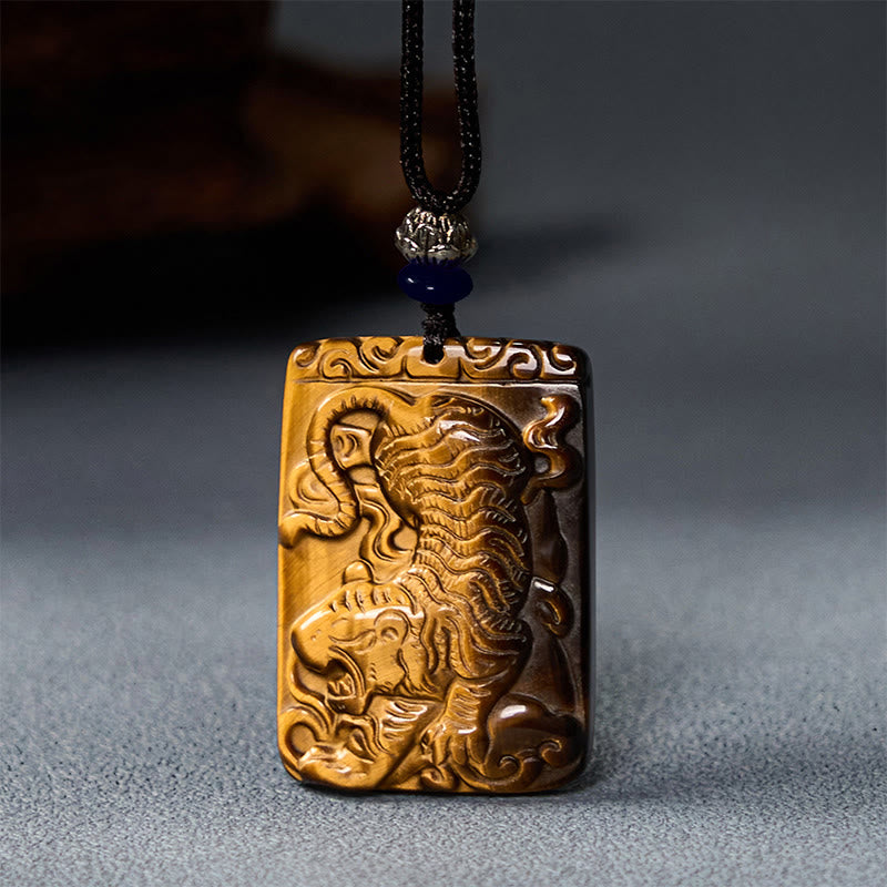 KarmaRipple's Authentic Tiger Eye Square Tiger Pattern Protection Rope Pendant Necklace p6