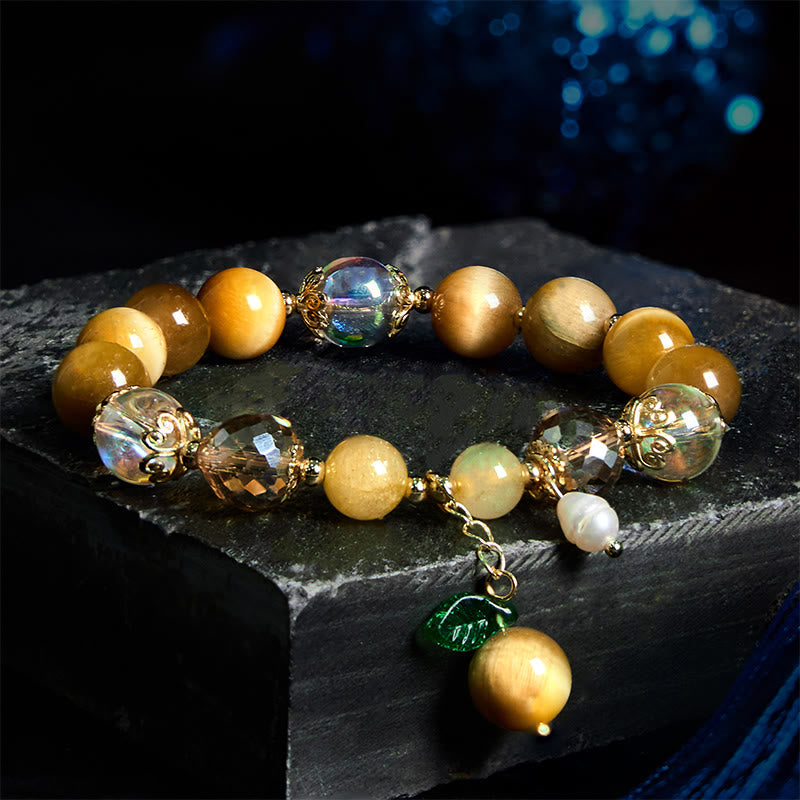 KarmaRipple's Authentic Tiger Eye Beadwork Green Leaf Courage Bracelet p1