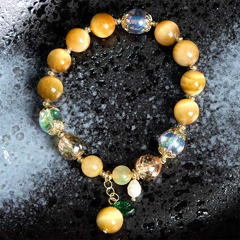 KarmaRipple's Authentic Tiger Eye Beadwork Green Leaf Courage Bracelet p2