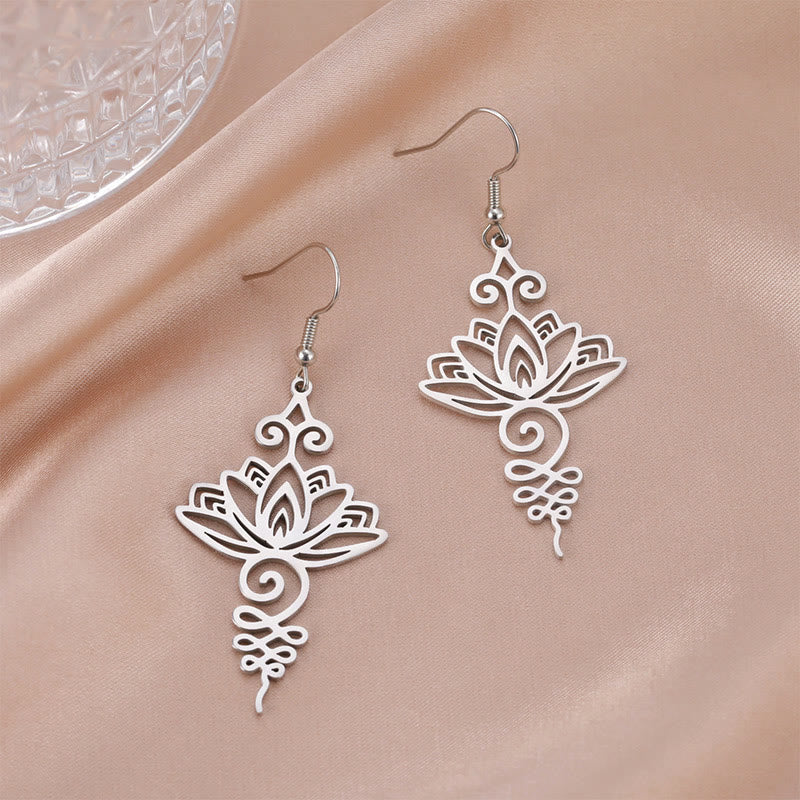 KarmaRipple's Hollow Lotus Flower Stainless Steel Enlightenment Metal Drop Earrings p8