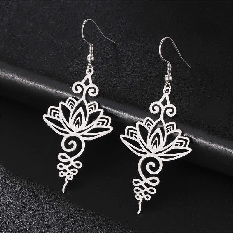 KarmaRipple's Hollow Lotus Flower Stainless Steel Enlightenment Metal Drop Earrings p1