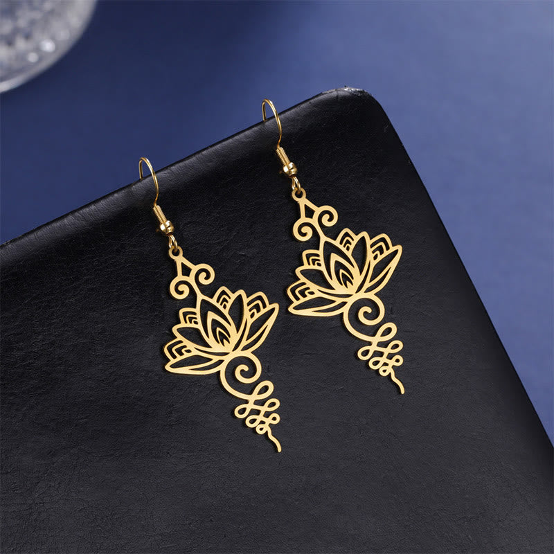 KarmaRipple's Hollow Lotus Flower Stainless Steel Enlightenment Metal Drop Earrings p14
