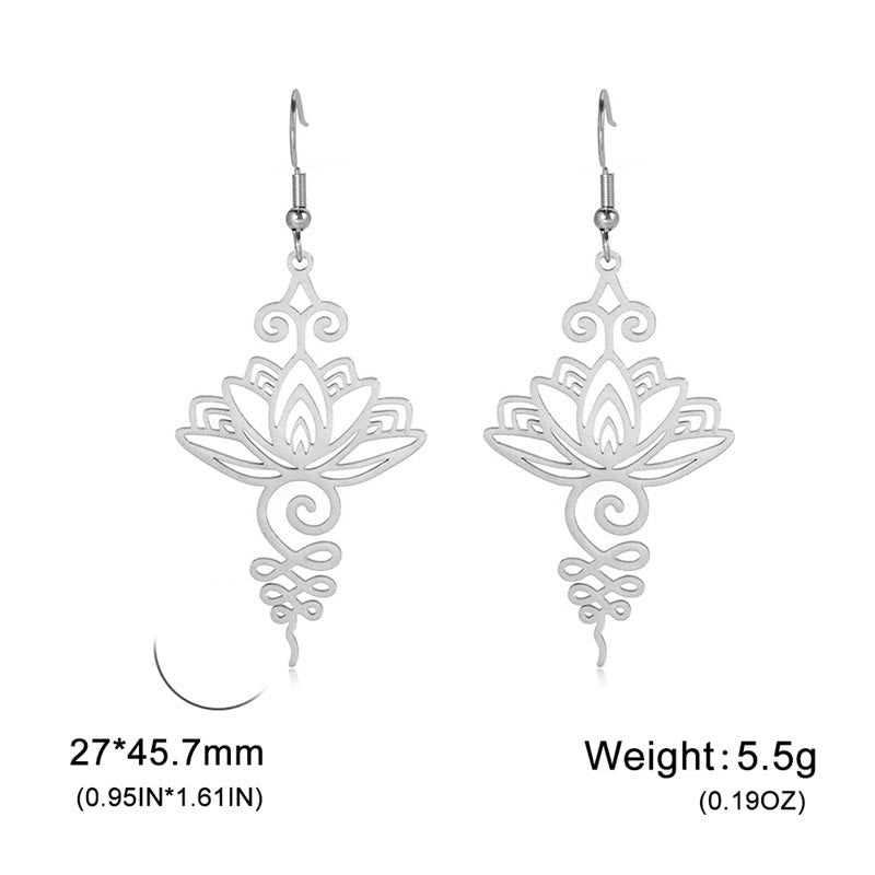 KarmaRipple's Hollow Lotus Flower Stainless Steel Enlightenment Metal Drop Earrings p10