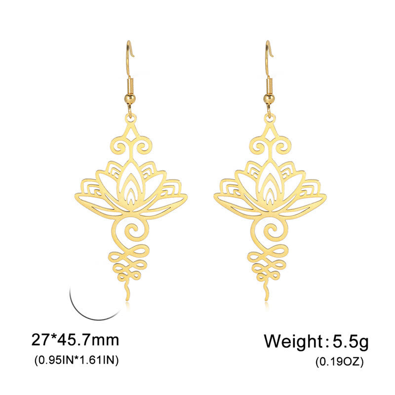 KarmaRipple's Hollow Lotus Flower Stainless Steel Enlightenment Metal Drop Earrings p15
