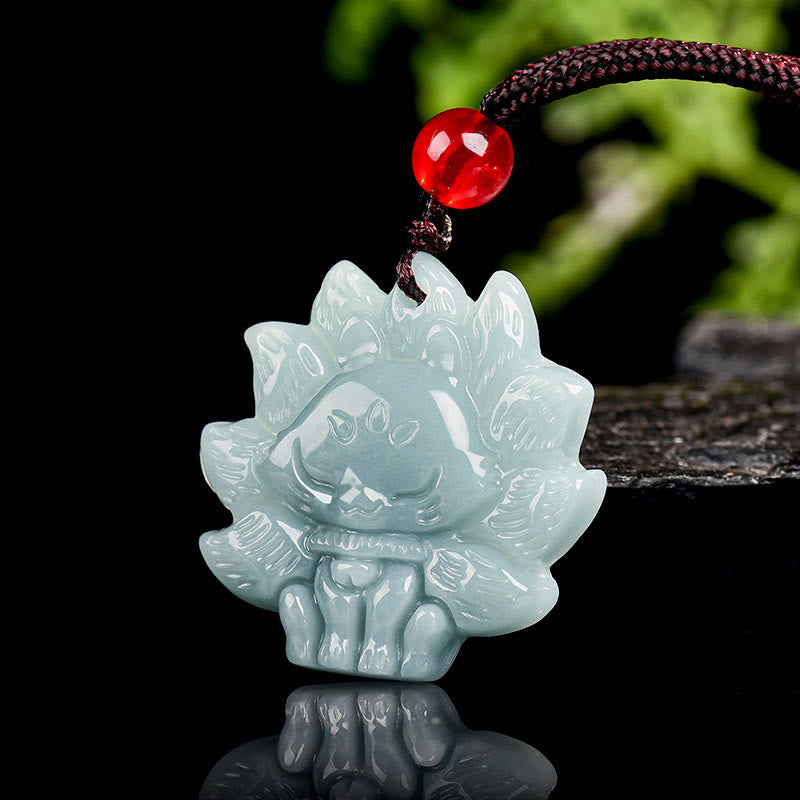 KarmaRipple's Authentic Green Jade Nine Tailed Fox Abundance Pendant Necklace p3