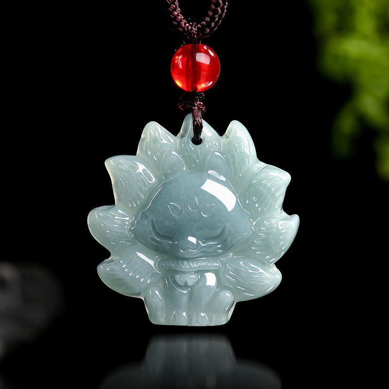 KarmaRipple's Authentic Green Jade Nine Tailed Fox Abundance Pendant Necklace p1