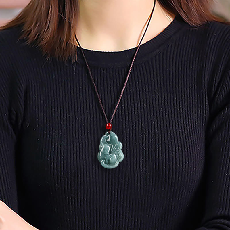 KarmaRipple's Authentic Green Jade Nine Tailed Fox Fairy Prosperity Pendant Necklace p10