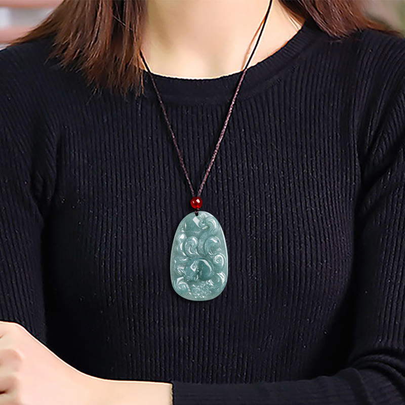 KarmaRipple's Authentic Green Jade Nine Tailed Fox Flowers Fortune Pendant Necklace p10