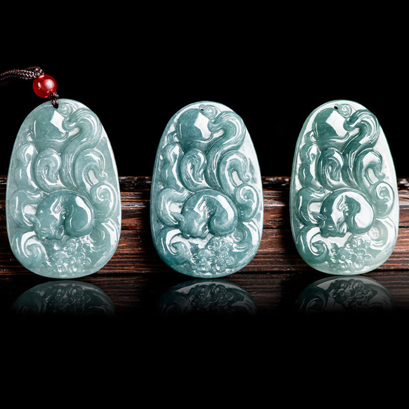 KarmaRipple's Authentic Green Jade Nine Tailed Fox Flowers Fortune Pendant Necklace p5