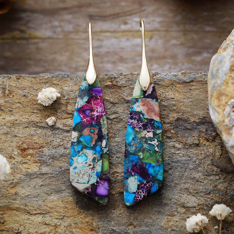 KarmaRipple's Authentic Emperor Stone Geometric Gemstone Anti-Stress Earrings p1