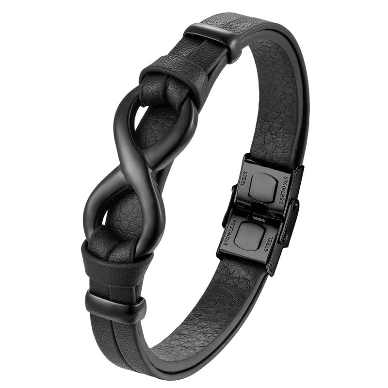 KarmaRipple's Endless Weave Titanium Steel Strengthen Leather Buckle Bracelet p5