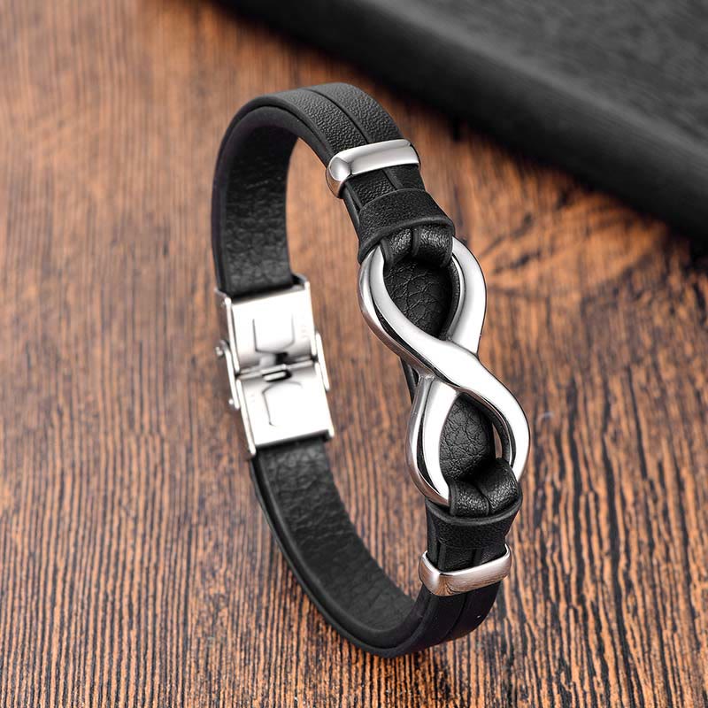 KarmaRipple's Endless Weave Titanium Steel Strengthen Leather Buckle Bracelet p1