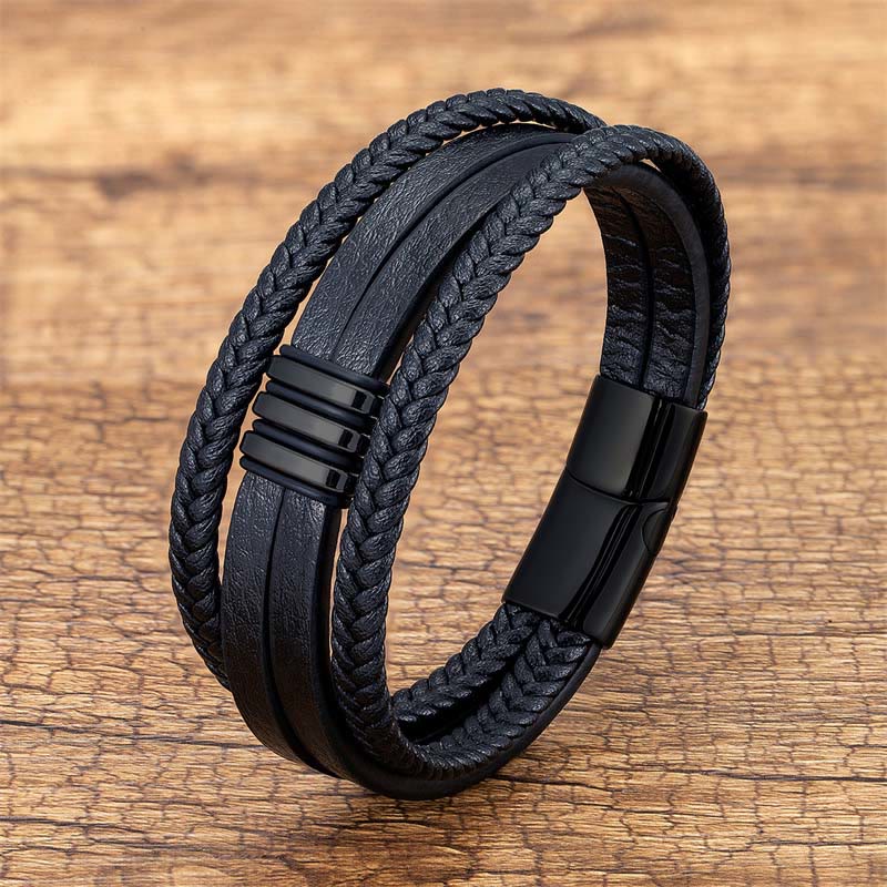 KarmaRipple's Handmade Woven Leather Calm Titanium Steel Buckle Bracelet p1