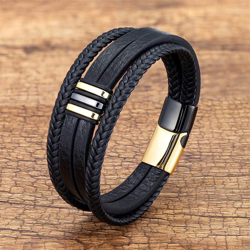 KarmaRipple's Handmade Woven Leather Calm Titanium Steel Buckle Bracelet p13