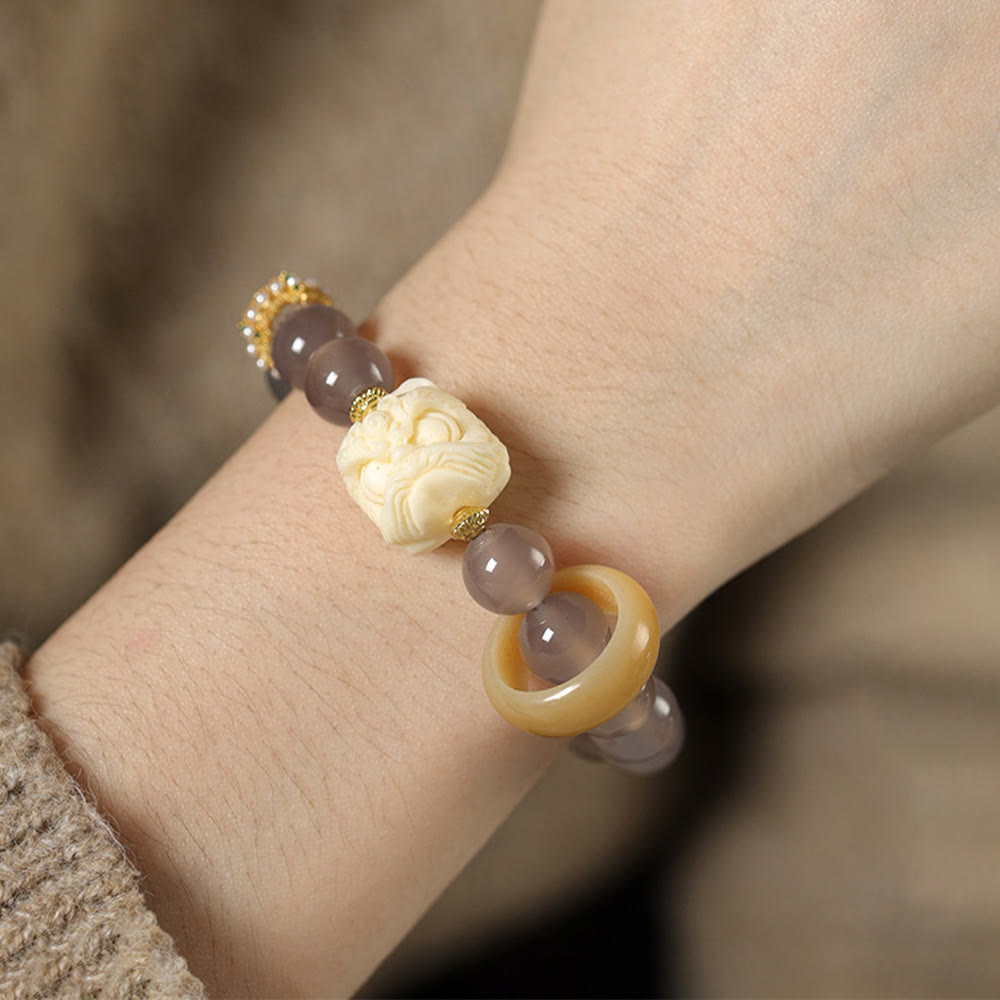 KarmaRipple's Amber Gray Agate Ivory Fruit Confidence Bracelet p10