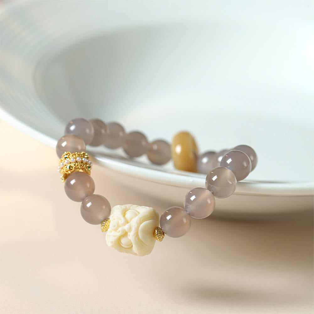 KarmaRipple's Amber Gray Agate Ivory Fruit Confidence Bracelet p9