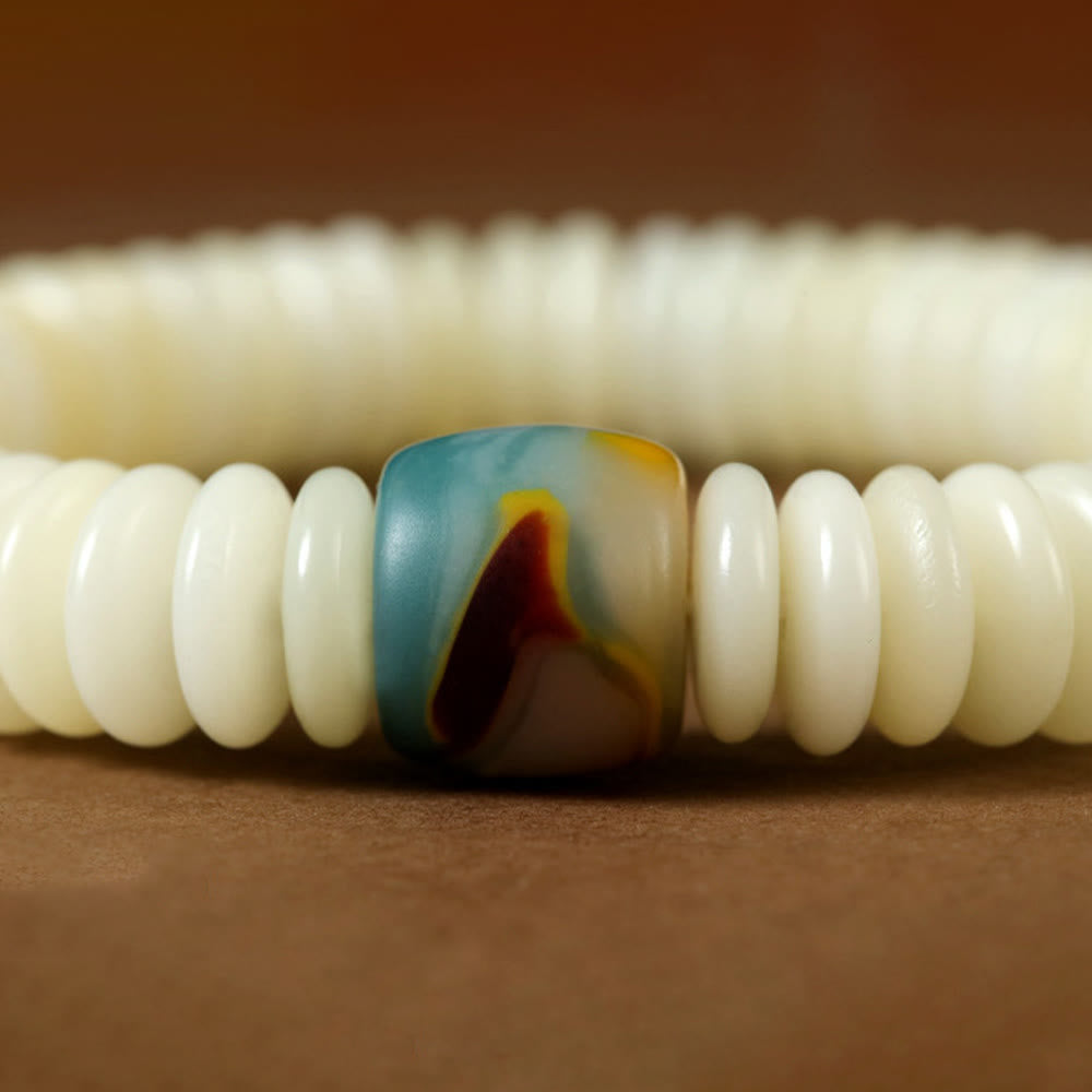 KarmaRipple's Authentic Ivory Bodhi Seed Stone'sdom Tassel Wrist Mala Bracelet p5