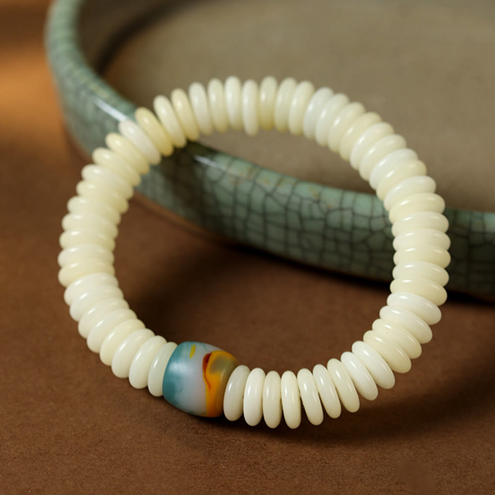 KarmaRipple's Authentic Ivory Bodhi Seed Stone'sdom Tassel Wrist Mala Bracelet p3