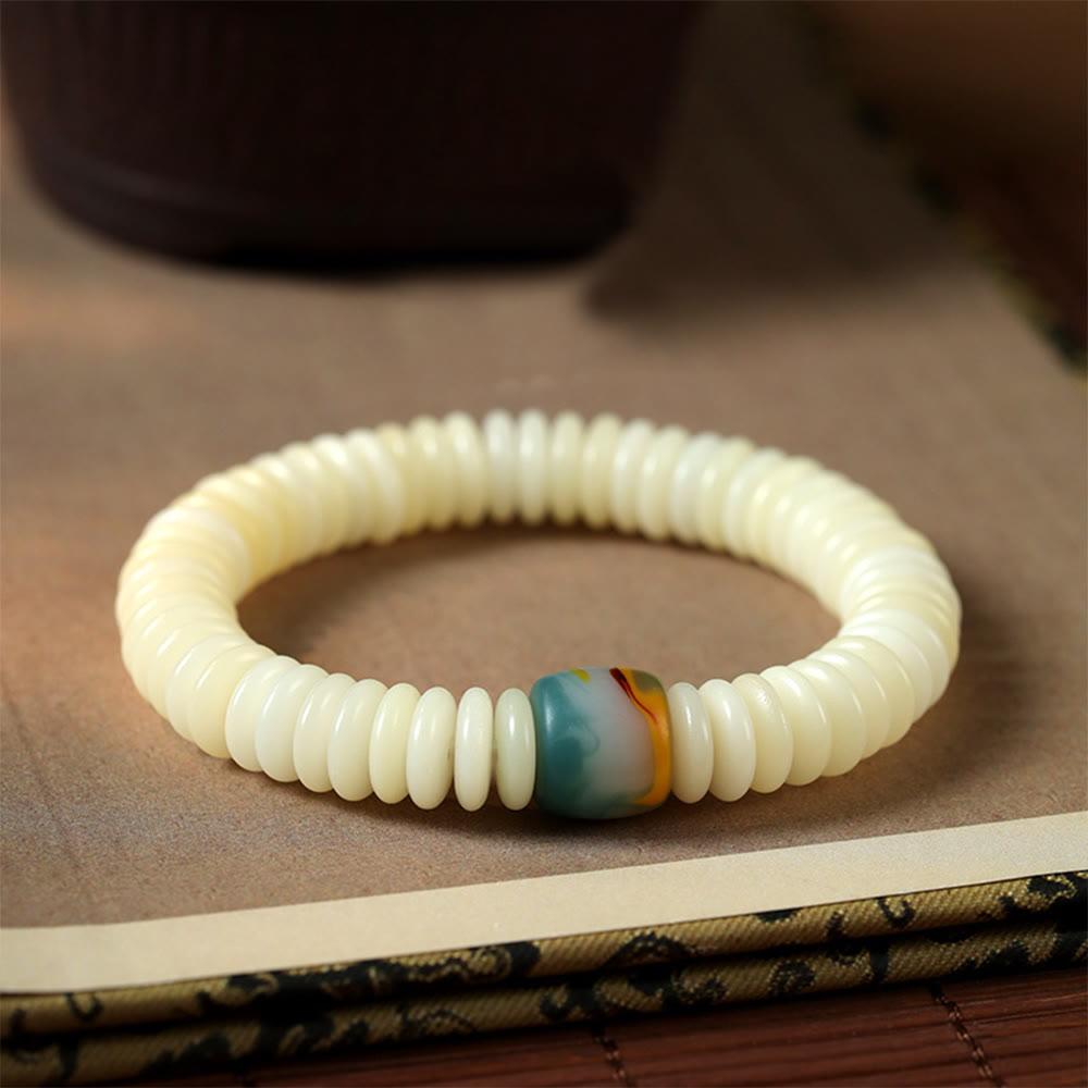 KarmaRipple's Authentic Ivory Bodhi Seed Stone'sdom Tassel Wrist Mala Bracelet p13