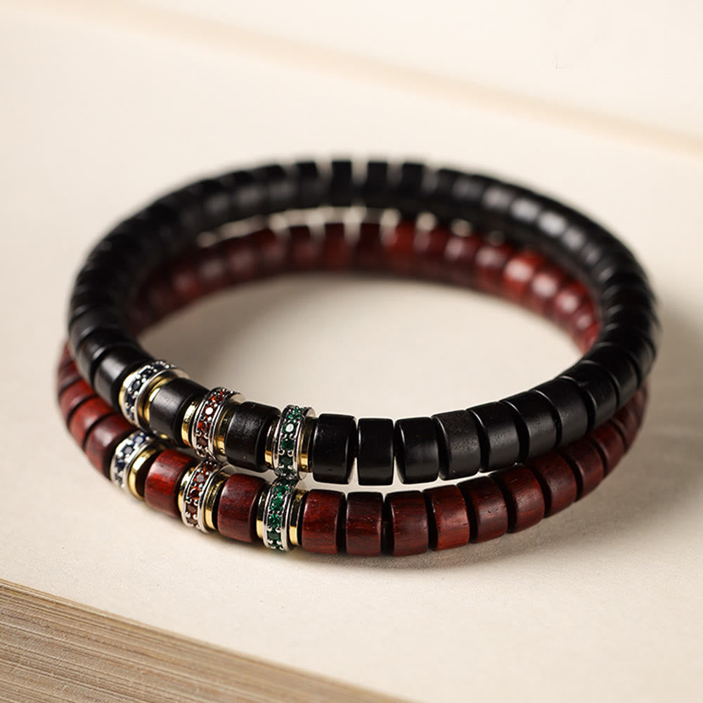 KarmaRipple's Ebony Wood Small Leaf Red Sandalwood Zircon Peace Bracelet p3