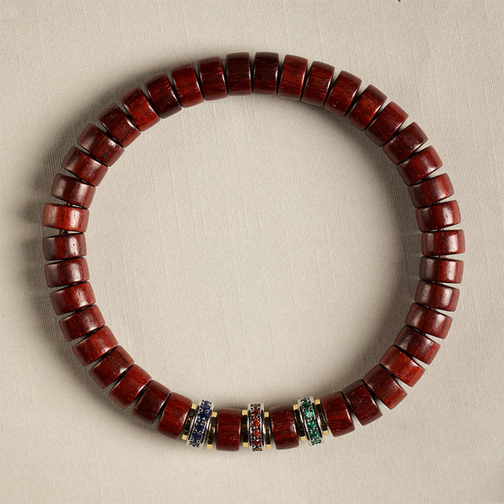 KarmaRipple's Ebony Wood Small Leaf Red Sandalwood Zircon Peace Bracelet p9