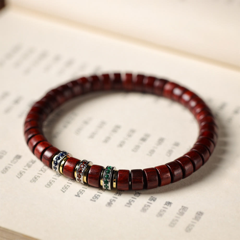 KarmaRipple's Ebony Wood Small Leaf Red Sandalwood Zircon Peace Bracelet p2