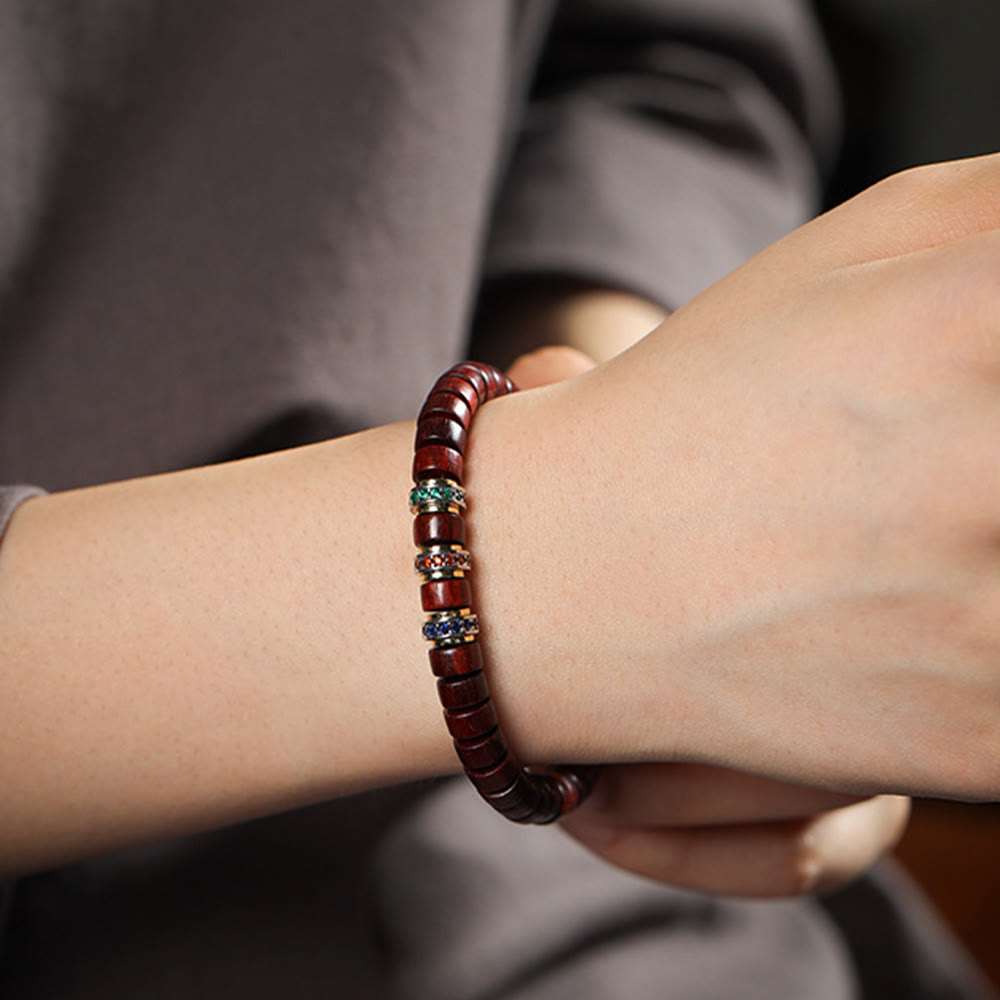 KarmaRipple's Ebony Wood Small Leaf Red Sandalwood Zircon Peace Bracelet p10