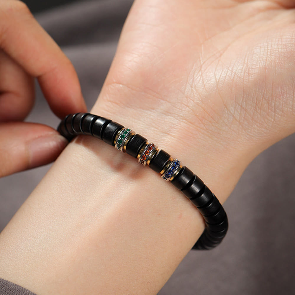 KarmaRipple's Ebony Wood Small Leaf Red Sandalwood Zircon Peace Bracelet p7