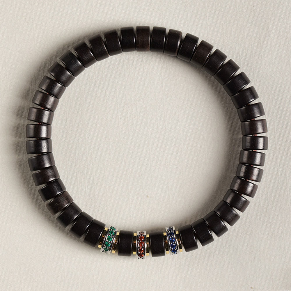 KarmaRipple's Ebony Wood Small Leaf Red Sandalwood Zircon Peace Bracelet p4