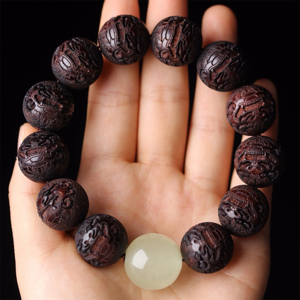 KarmaRipple's Tibetan Rosewood Engraving PiXiu Warmth Bracelet p3