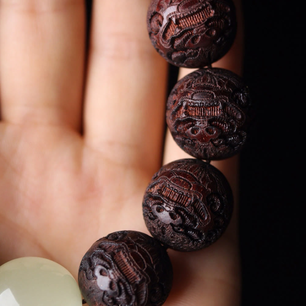 KarmaRipple's Tibetan Rosewood Engraving PiXiu Warmth Bracelet p9