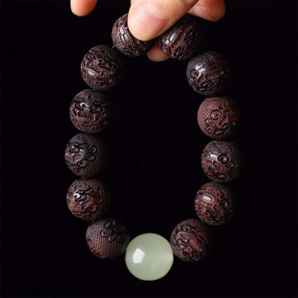 KarmaRipple's Tibetan Rosewood Engraving PiXiu Warmth Bracelet p1